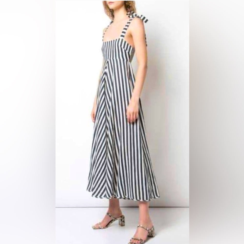 Zimmermann Honour Tie Shoulder Linen Midi Dress Stripes  - Zim Size 3